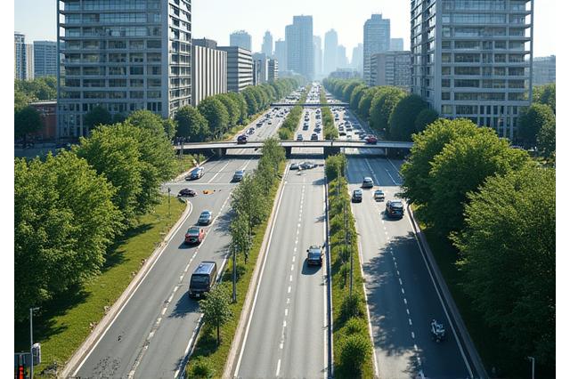 Vue aérienne d'une ville moderne avec un trafic fluide